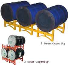 By using a set of 55 gallon barrel racks, you will find that drums can be stacked on top of each other quickly and safely, and that they can also be accessed easily when they are needed.