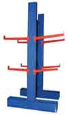 Cantilever racks are used for storage of long or odd shaped materials. Cantilever racks use a 12 or 16 tower in rows of 3 with several sets of steel arms attached to the tower for horizontal storage of long materials such as pipe 