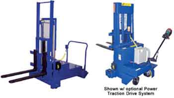The Counter-Balanced Pallet Stacker functions just like its name suggests.  In addition to being able to move small loads from one place to another without the need of an oversized fork truck