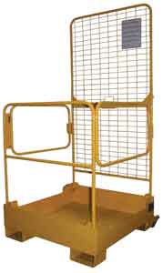 Forklift attached work platforms are simple to use.  All that is required for them is to slide the standard forks into the channels that form the base of the platform, and for it to be lifted. 