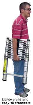 Man Holding telescopic ladder lightweight and easy to store