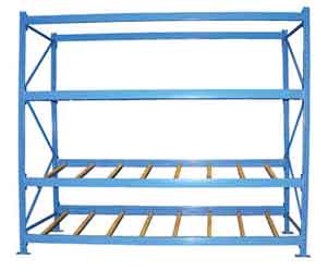 Essentially, in a pallet flow rack system, pallets are loaded and unloaded the end of the racks rather than along the side. 